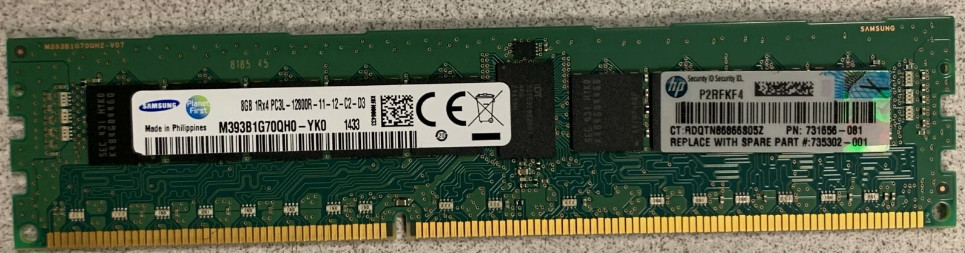 Samsung 8GB 1Rx4 PC3L-12800R ECC REG Server Memory P/N: M393B1G70QH0-YK0Q8