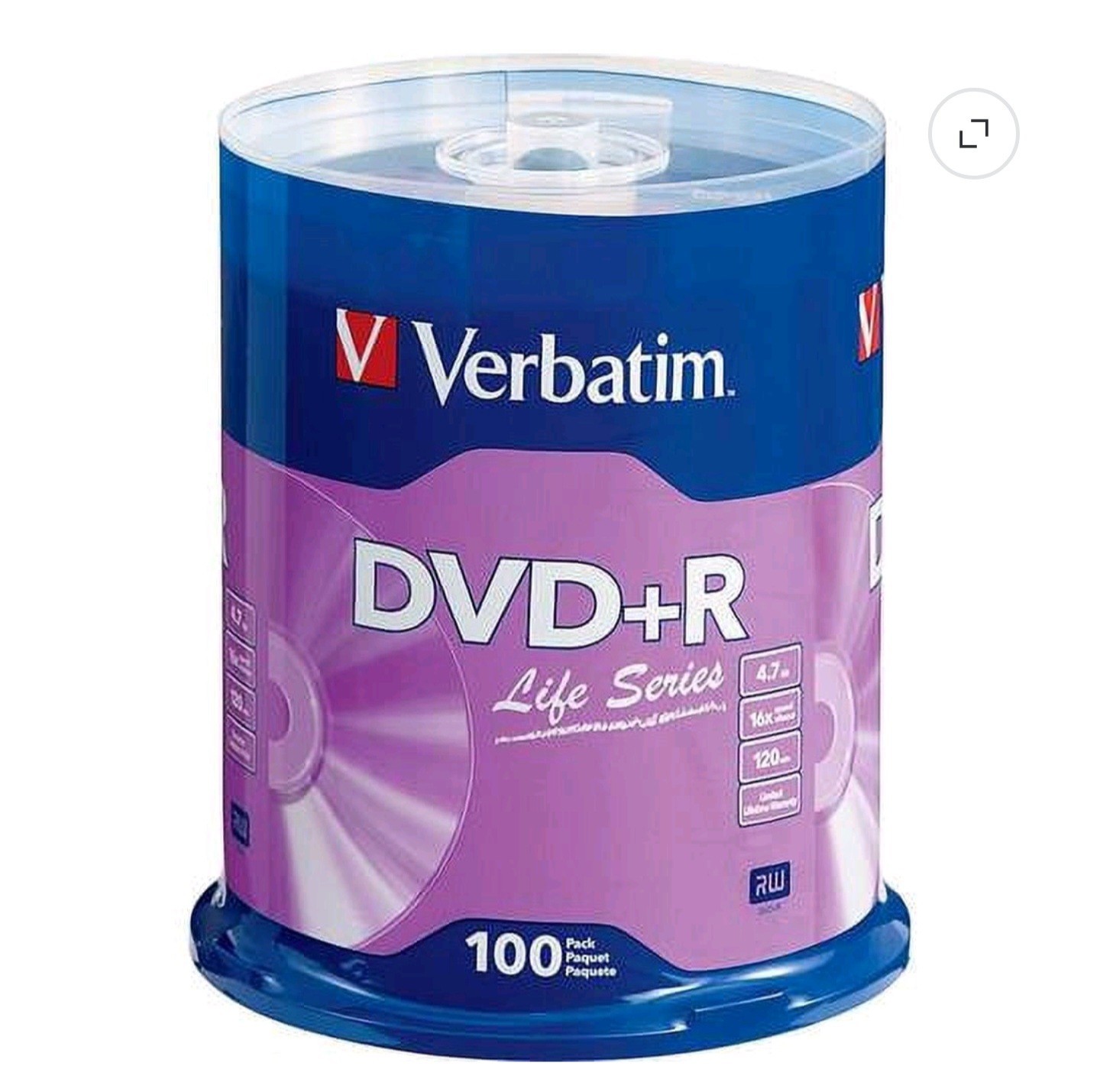 100 VERBATIM 16X DVD+R Life Series Logo 4.7GB Media Disc Spindle 97175 (SEALED)