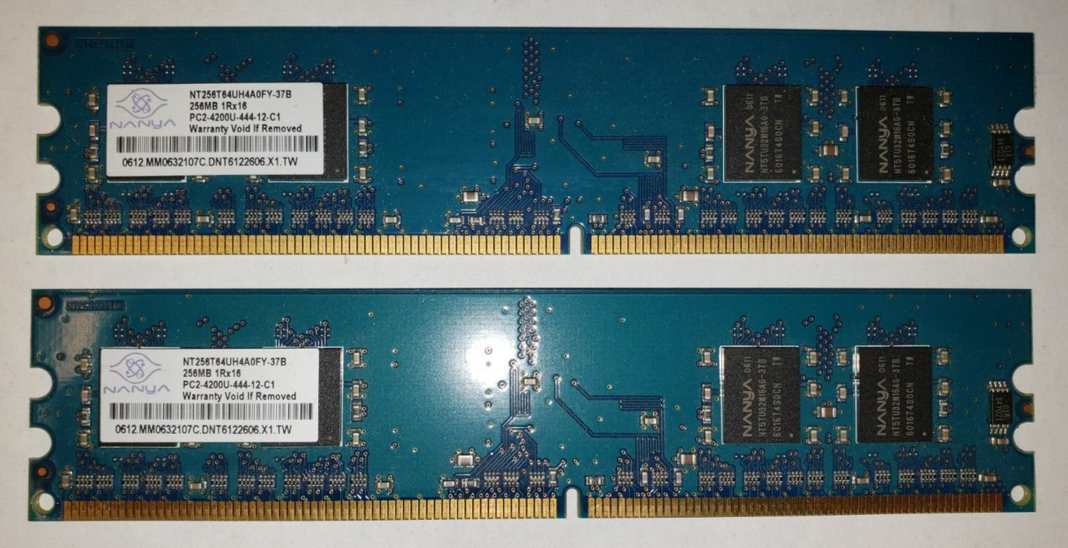 *512MB (2 x 256) Nanya NT256T64UH4A0FY-37B DDR2 RAM PC2-4200U- HH-0005
