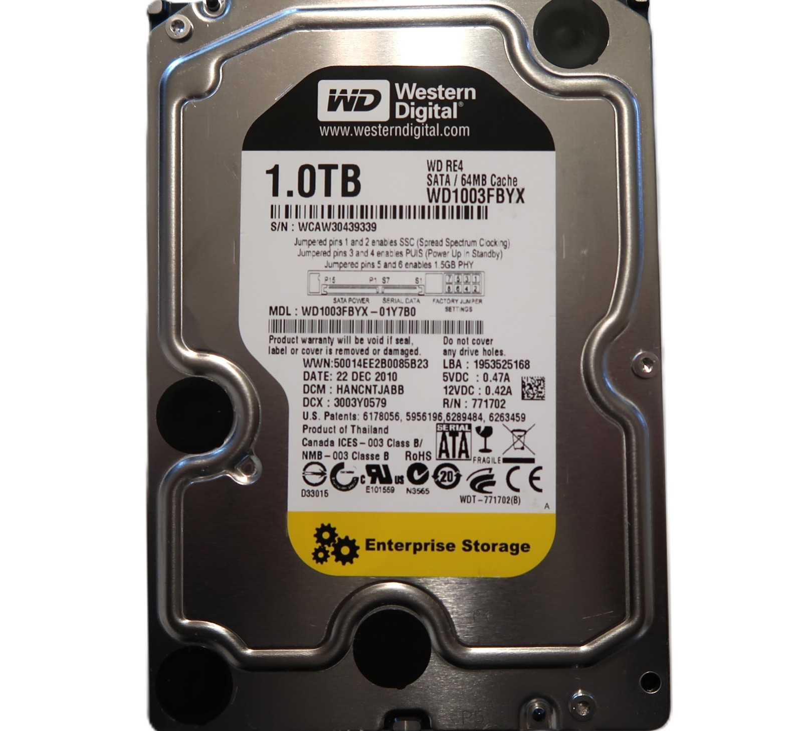 Western Digital RE4 WD1003FBYX-01Y7B0 1TB 3.5" 7200rpm 64MB 3Gb/s Sata HDD