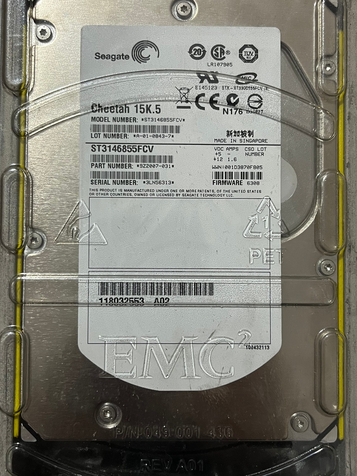 Seagate Cheetah 15K.5 ST3146855FCV 146GB 3.5” FC HDD 15K RPM