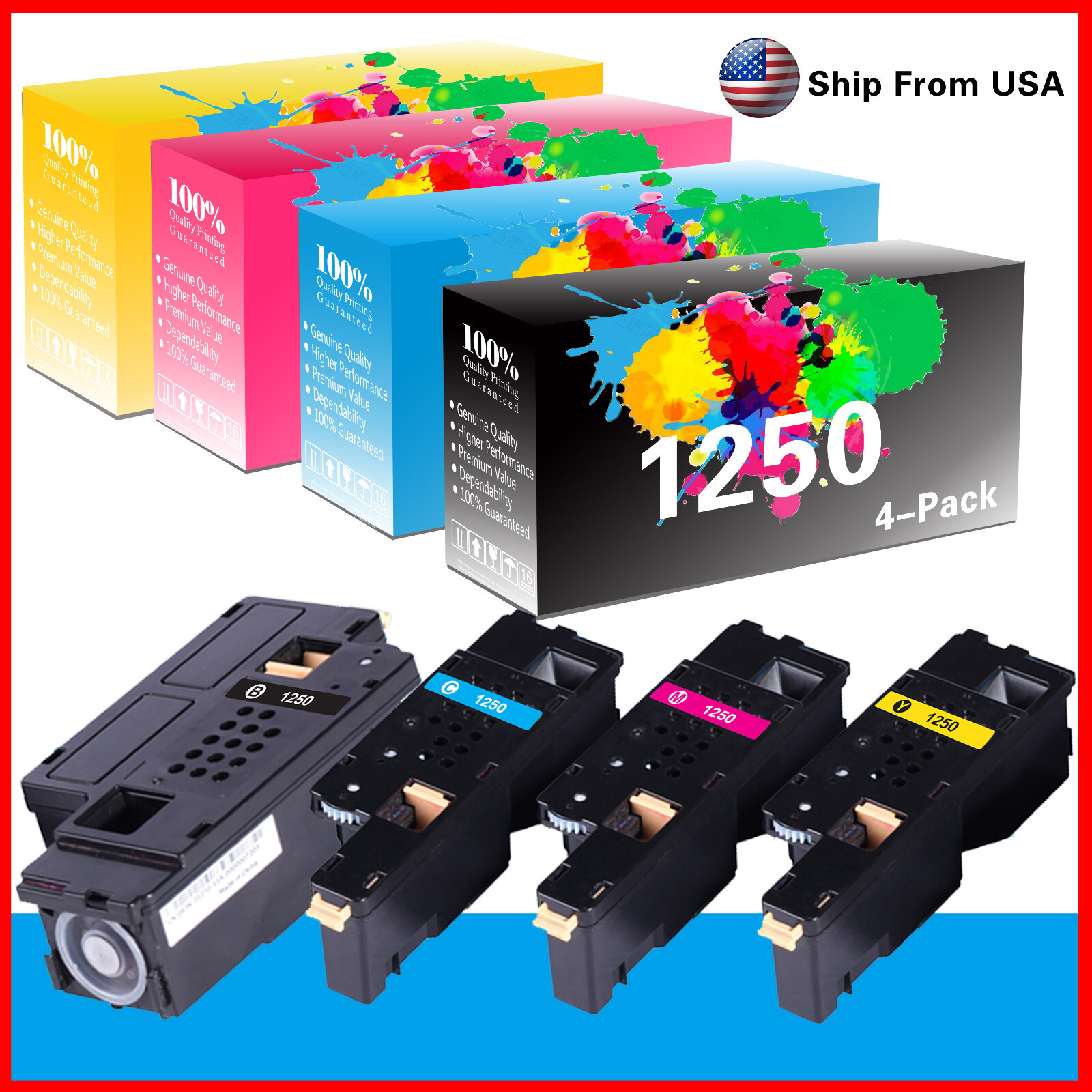 4-Pack 1250C Toner Cartridge for 1350cnw C1765nf 810WH C1765nfw Printer (BCMY)