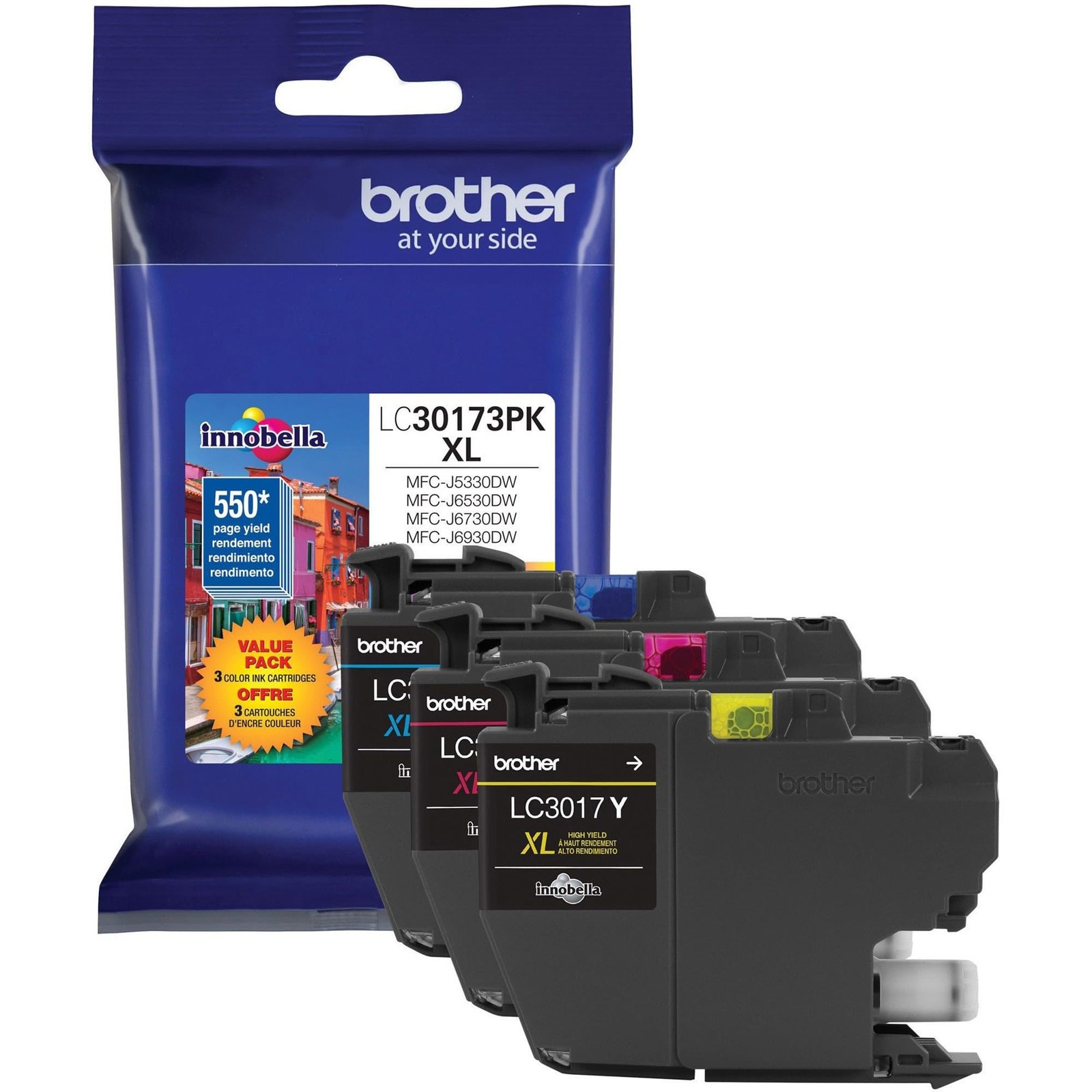Brother Printer LC30173PK High Yield XL 3 Pack Ink Yield, Colors
