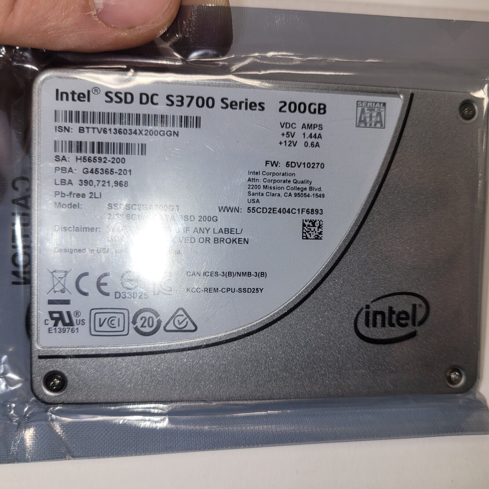 INTEL SSDSC2BA200G3 200GB SATA 6GB/Sec SSD Brand New