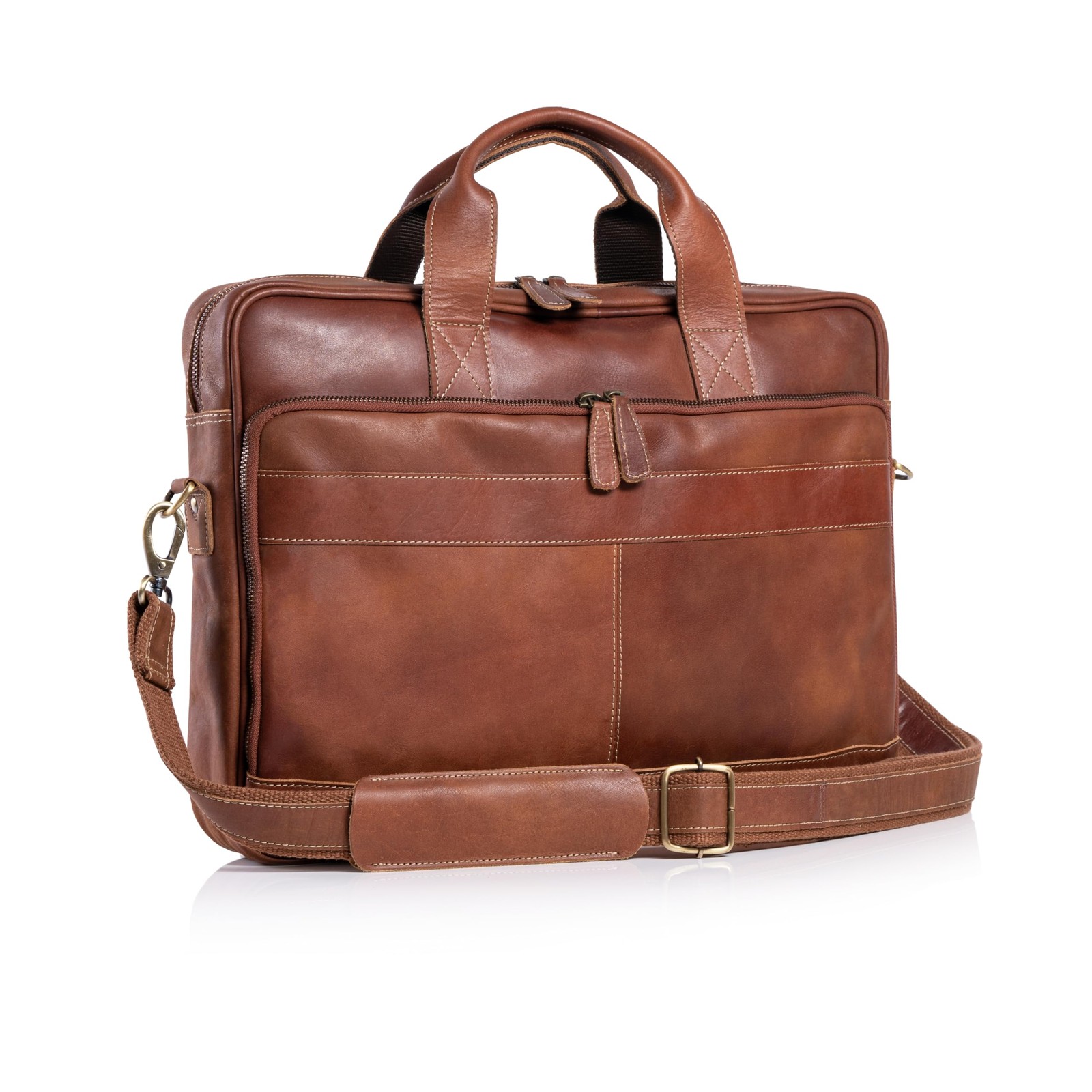 KomalC leather briefcase 16 inch laptop messenger bag satchel 16 inches, Tan