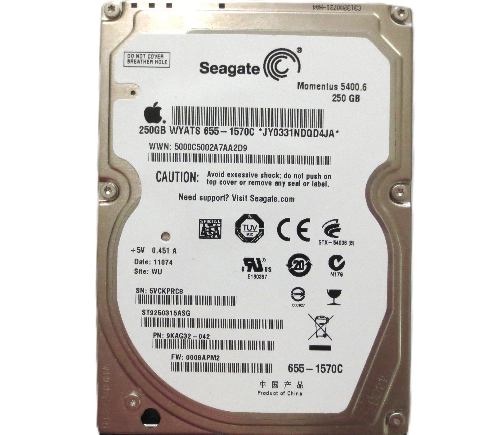 ST9250315ASG 9KAG32-042 0008APM2 (5VC) WU 2.5" 250gb Sata HDD China 08/2010