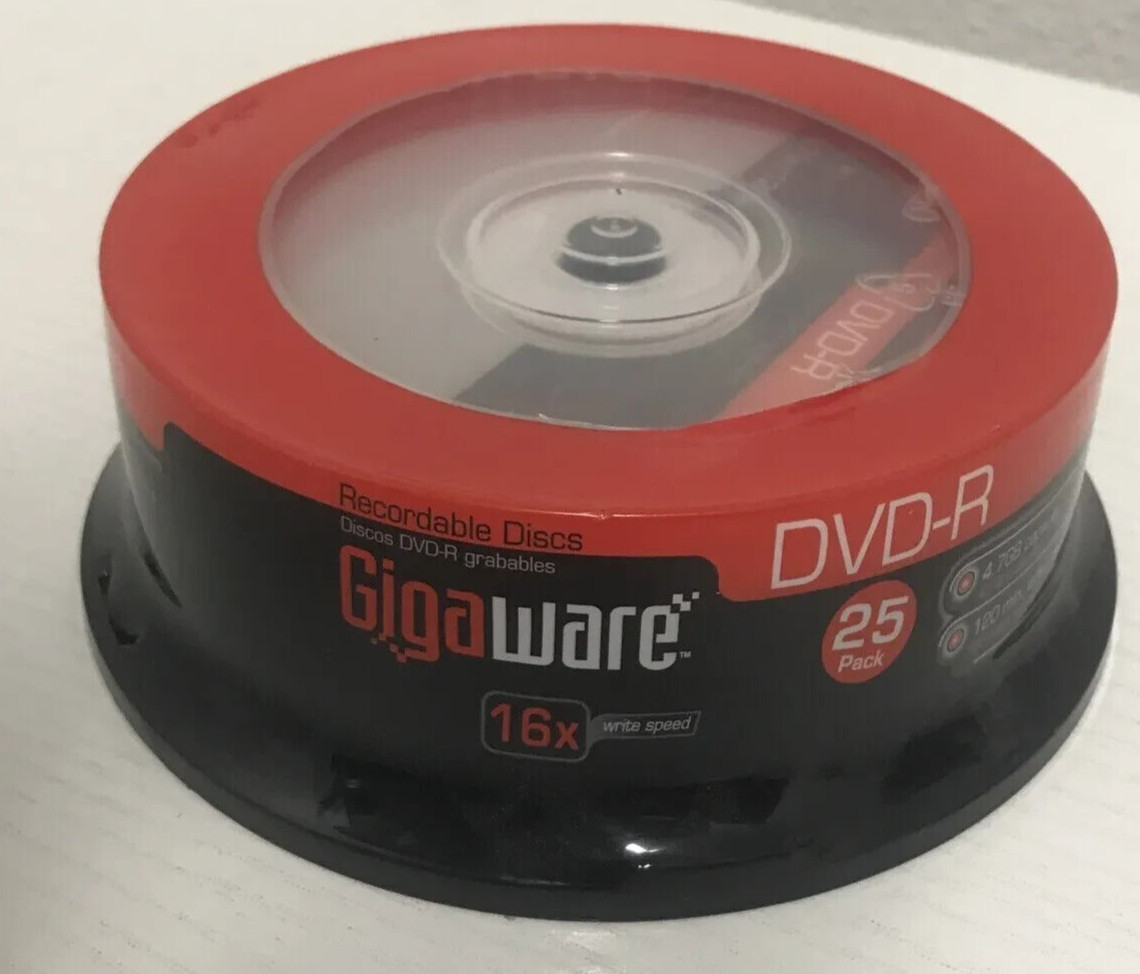 25-Pack Spindle Gigaware DVD-R 120Min VIDEO 4.7GB DATA 16X Speed Blank Discs NEW