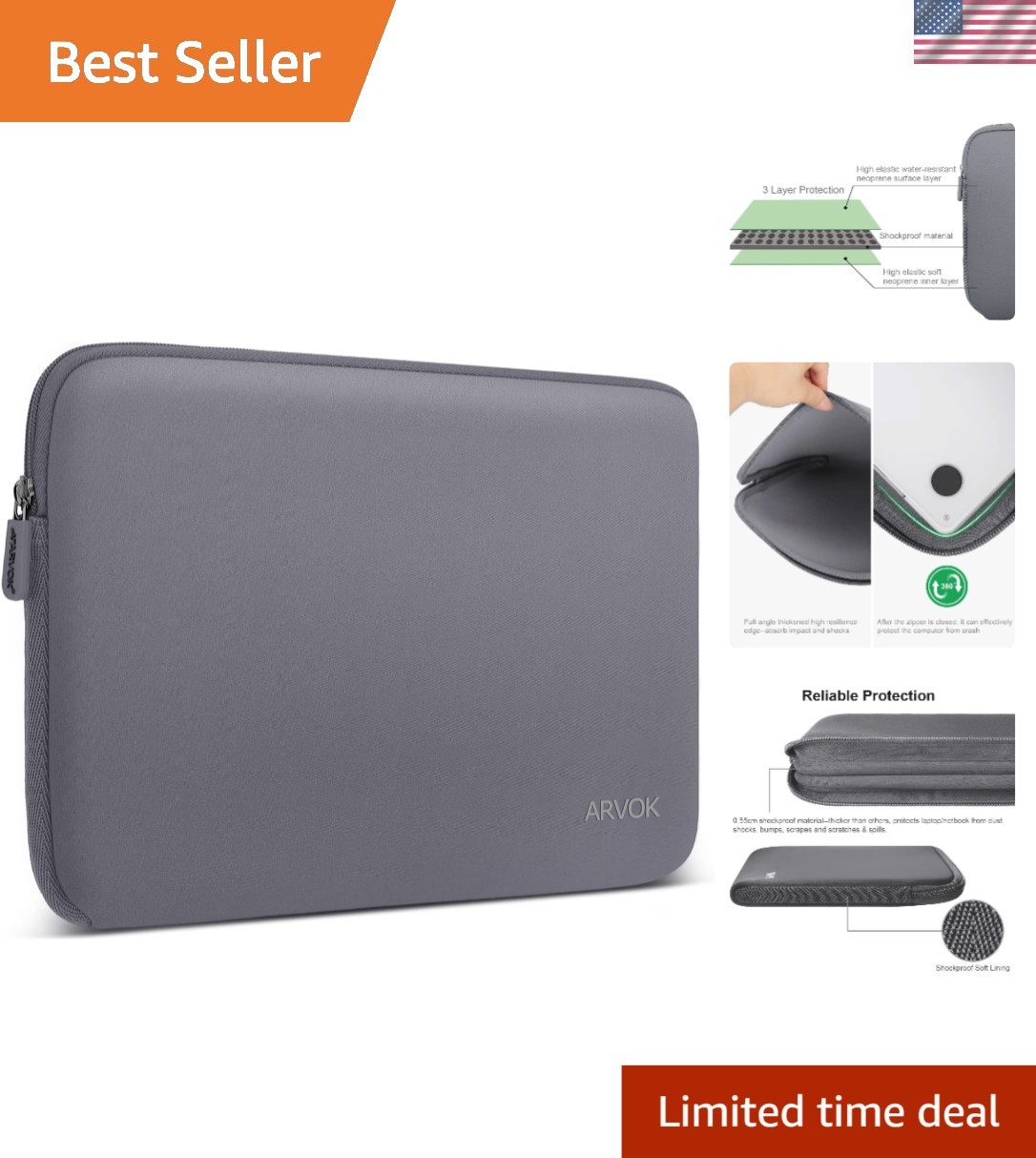 Durable Gray Laptop Sleeve for 13-14 Inch MacBook and More - Water-Resistant