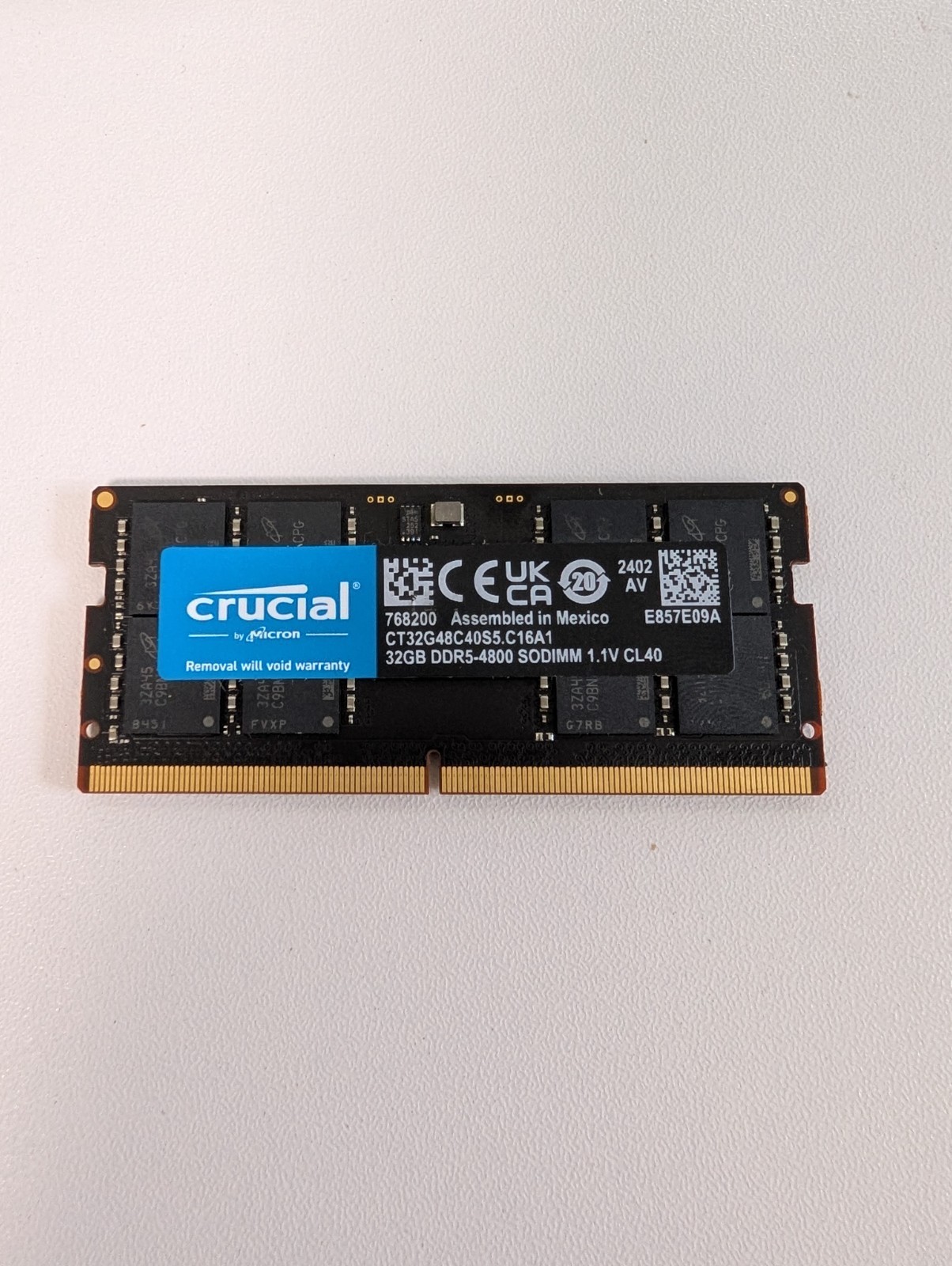 Crucial 32GB 1x32GB DDR5 4800 CL40 SODIMM Laptop Memory RAM