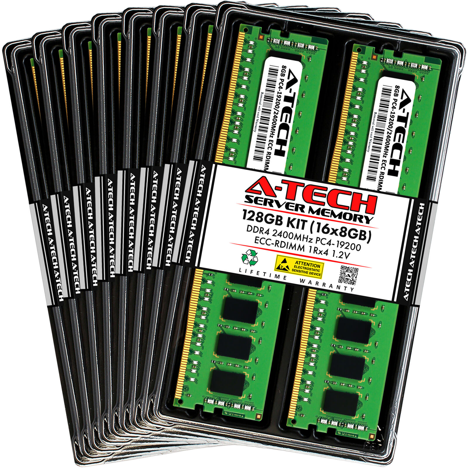A-Tech 128GB 16x 8GB 1Rx4 PC4-19200R DDR4 2400 ECC REG RDIMM Server Memory RAM