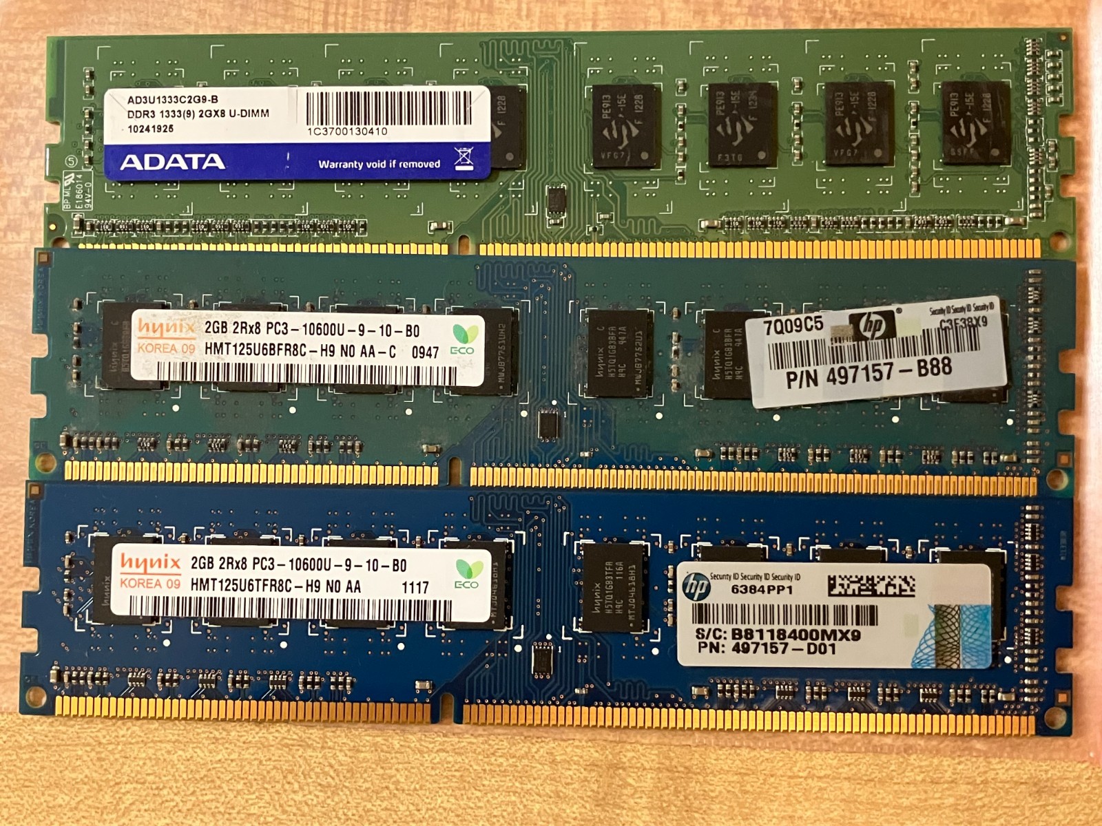 Gently Used ADATA-Hynix 6GB PC3-10600U DDR3-PC3 Desktop RAM Kit