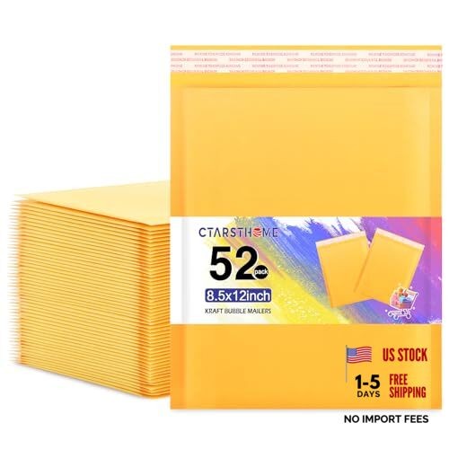 52Pack Yellow 8.5x12in Kraft Bubble Mailers Small Business Mailing 8.5x12-52pcs