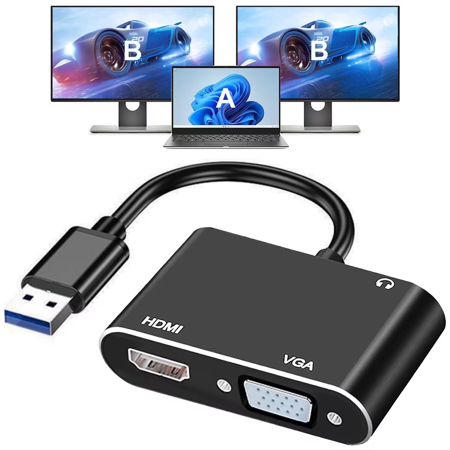USB 3.0 to VGA HDMI Adapter for 2 Monitors 1920x1080 Resolution Dual Monitor