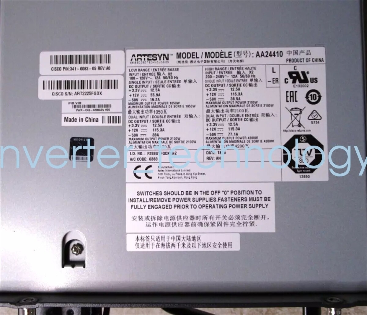 Cisco PWR-C45-4200ACV V04 Catalyst 4500 Series 4200W Power Supply