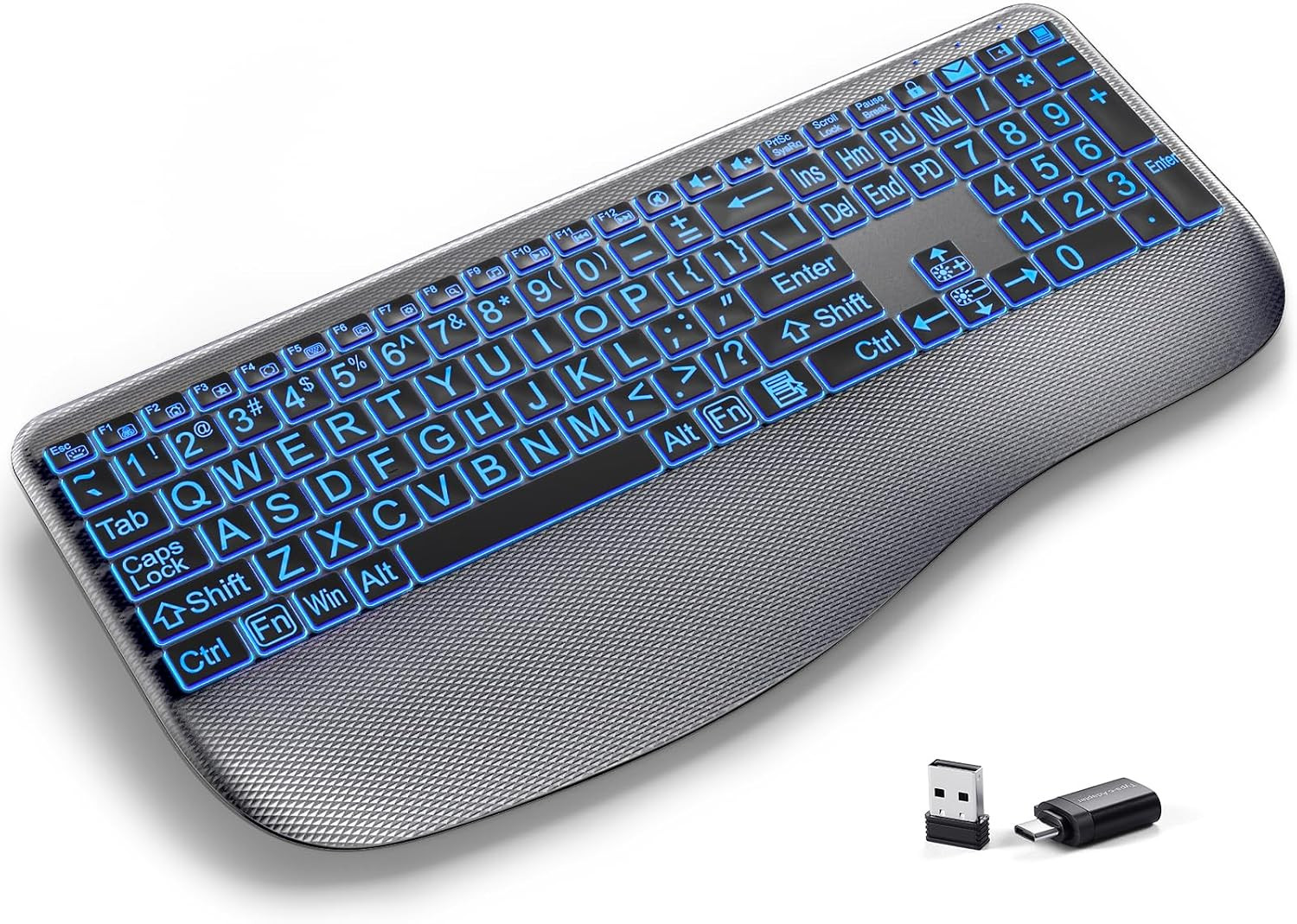 Large Print Backlit Wireless Keyboard – Ergonomic Keyboards with Wrist Rest