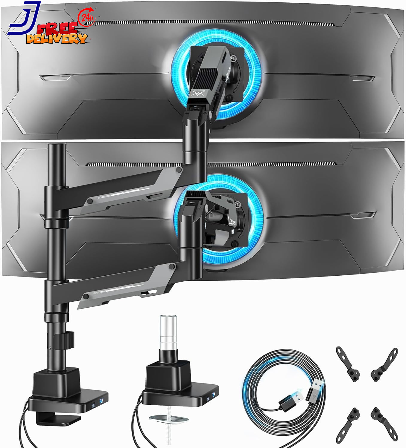 Heavy Duty Dual Monitor Arm for 17-49" Ultrawide Curved Monitors Black