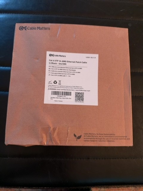 Cable Matters Cat 6 Ethernet Patch Cable 20 ft Black 24 AWG New