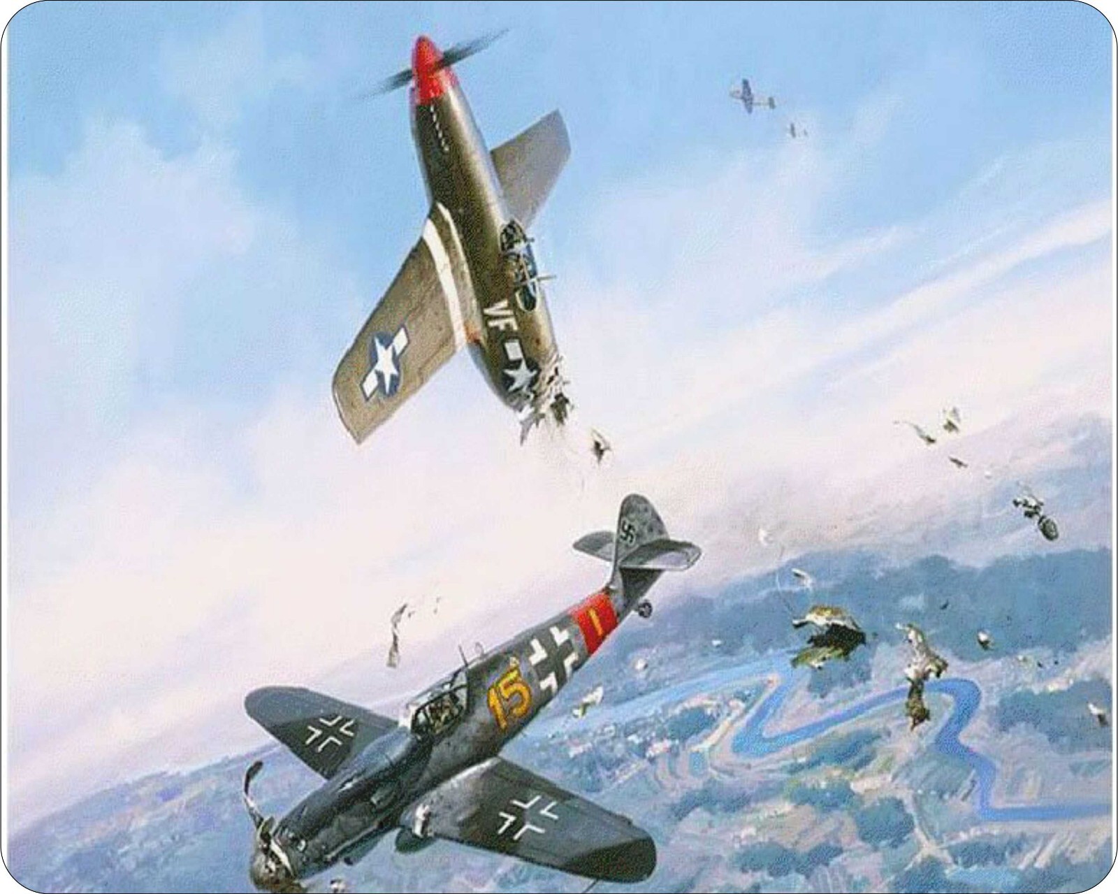 WWII Airplanes In Airial Combat  Mouse Pad  7 x 9 Mousepad Vintage Aircraft
