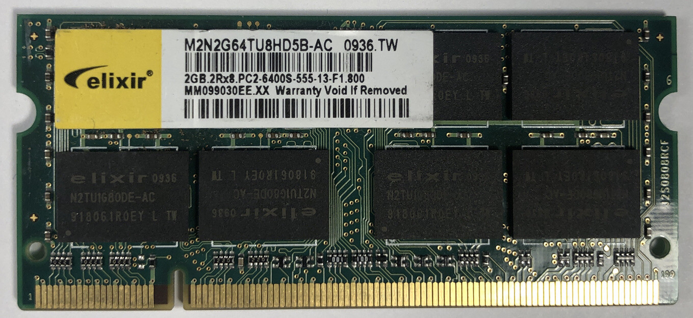 Elixir 2GB PC2-6400 DDR2 SO DIMM Laptop RAM M2N2G64TU8HD5B-AC