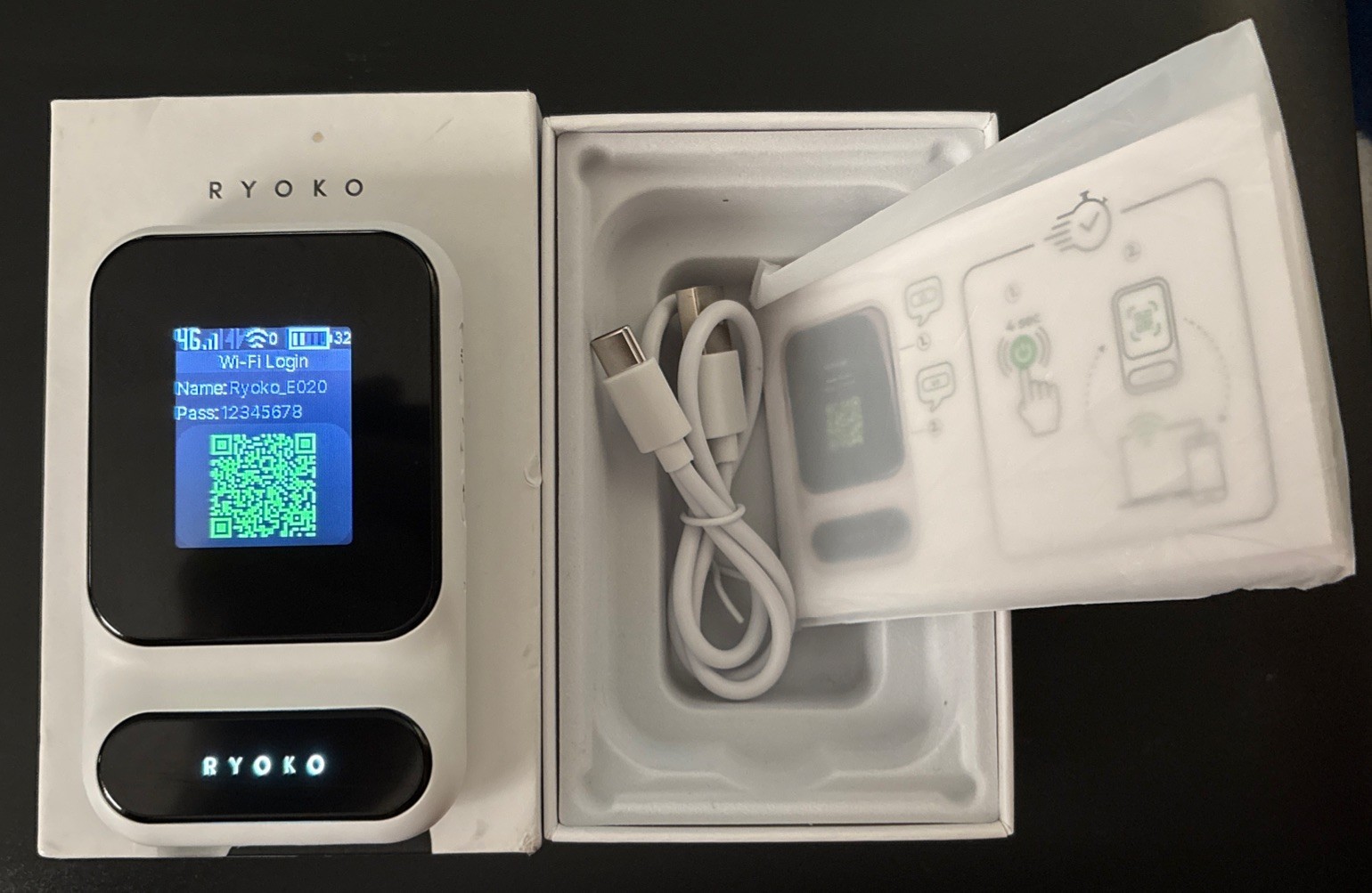 Ryoko Pro Portable 4G LTE WiFi Router 150 Mbps USB-C SIM Card Slot White/Black