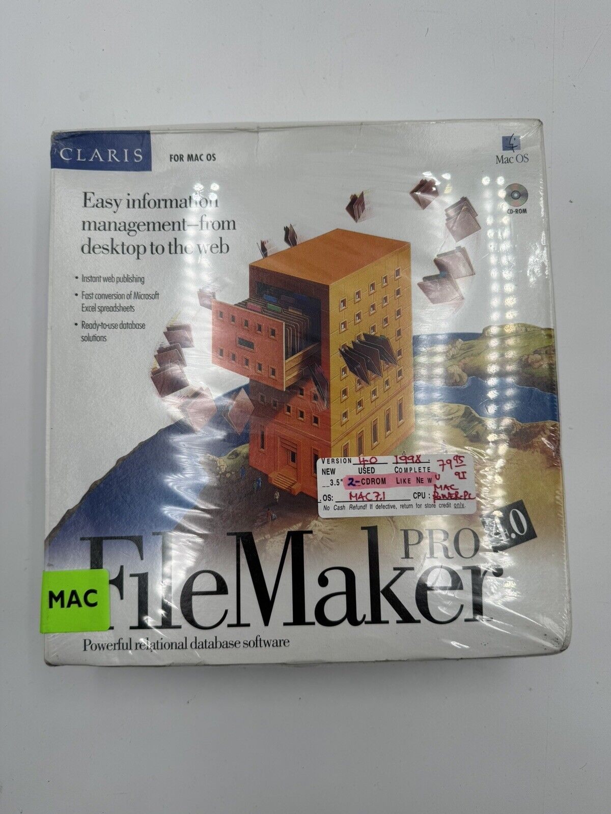 Vintage Claris FileMaker Pro 4.0 for Macintosh Computer