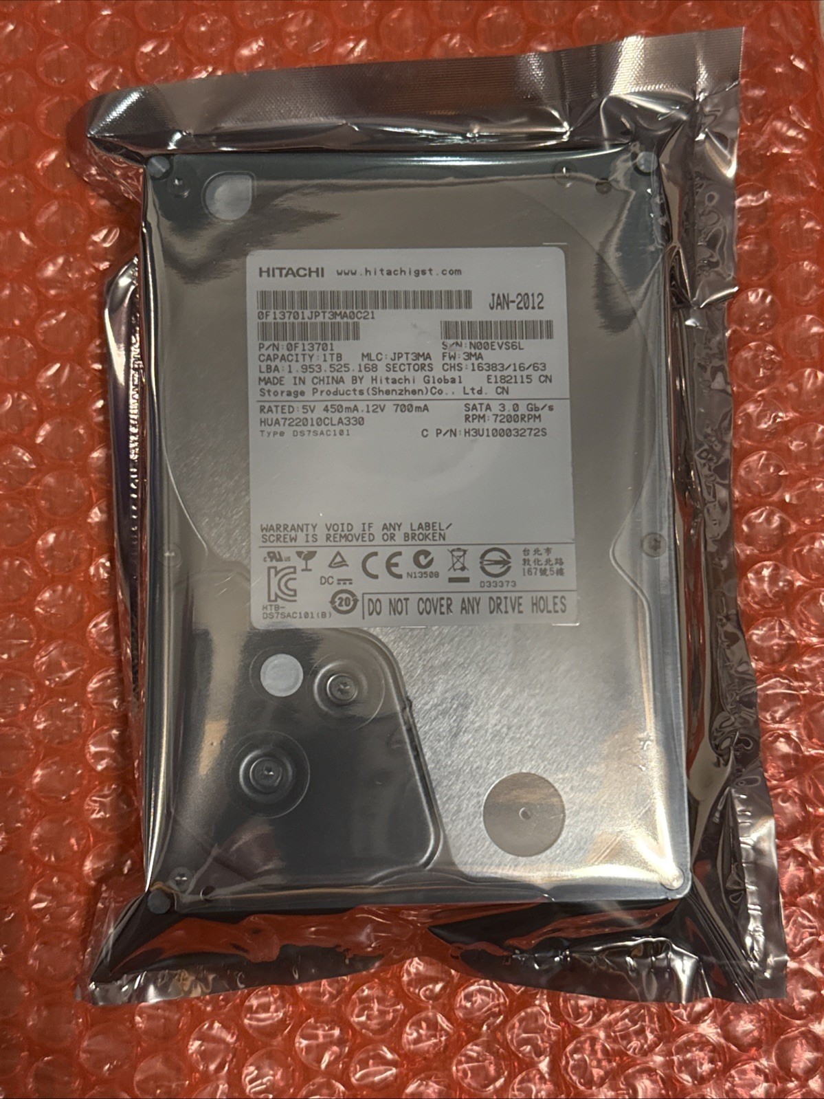 Hitachi HUA722010CLA330 0F13701 JPT3MA China 1.0TB Sata 3.5" HDD #S-23