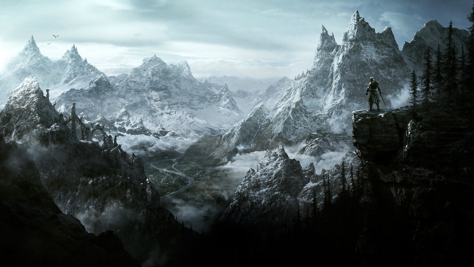Landscape the elder scrolls v skyrim dovakhiin mountains Custom Gaming Mat Desk