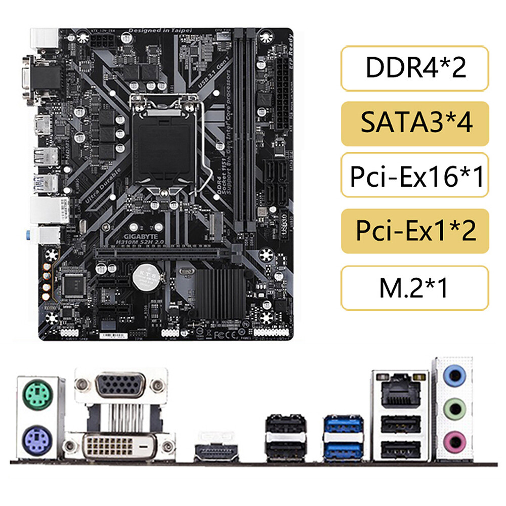 For Gigabyte H310M S2H 2.0 Motherboard DDR4 DVI+VGA+ M-ATX 100% Tested Work
