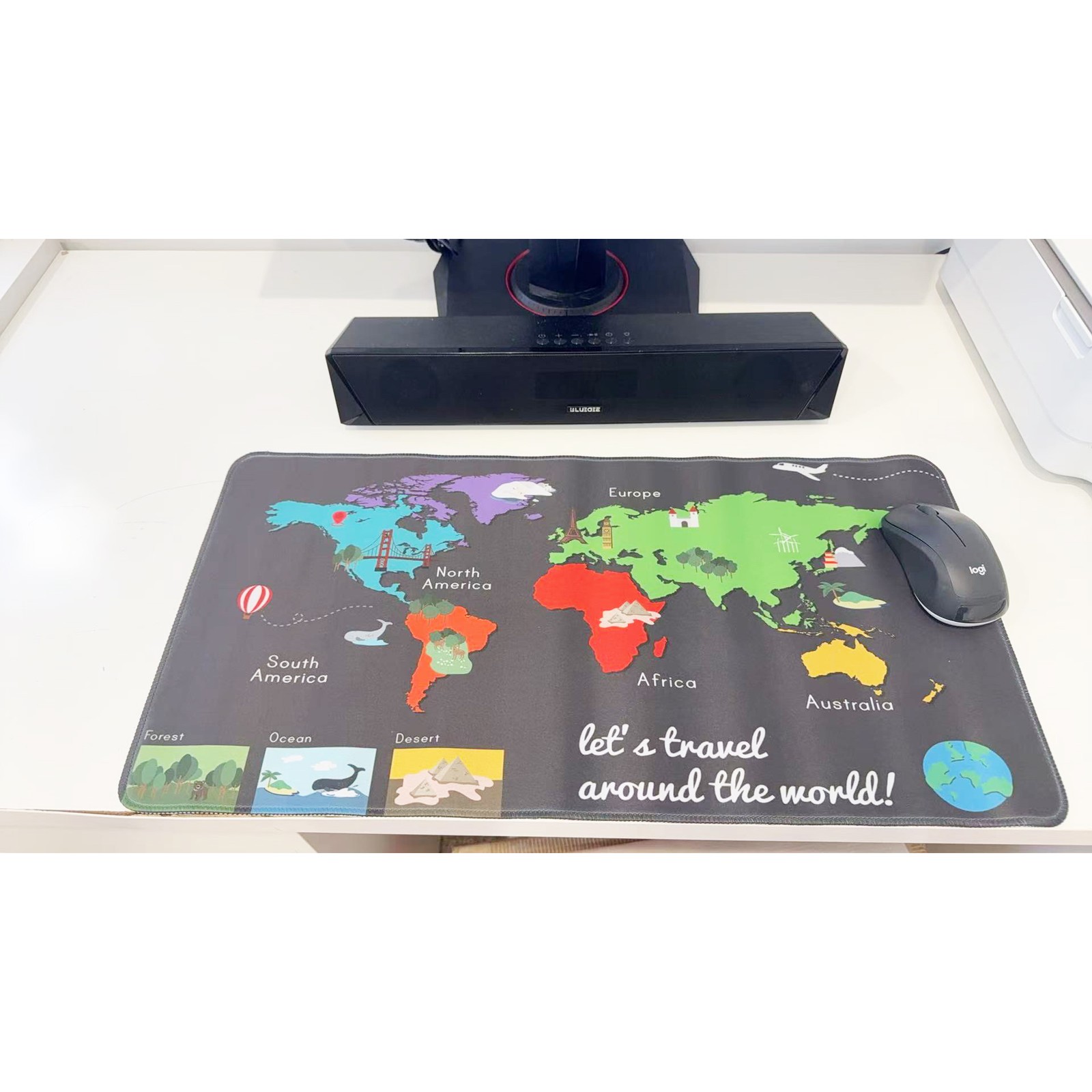 Colorful World Map Large Gaming Mouse Pad 23.6"x11.5" Anti-Slip Desk Decor