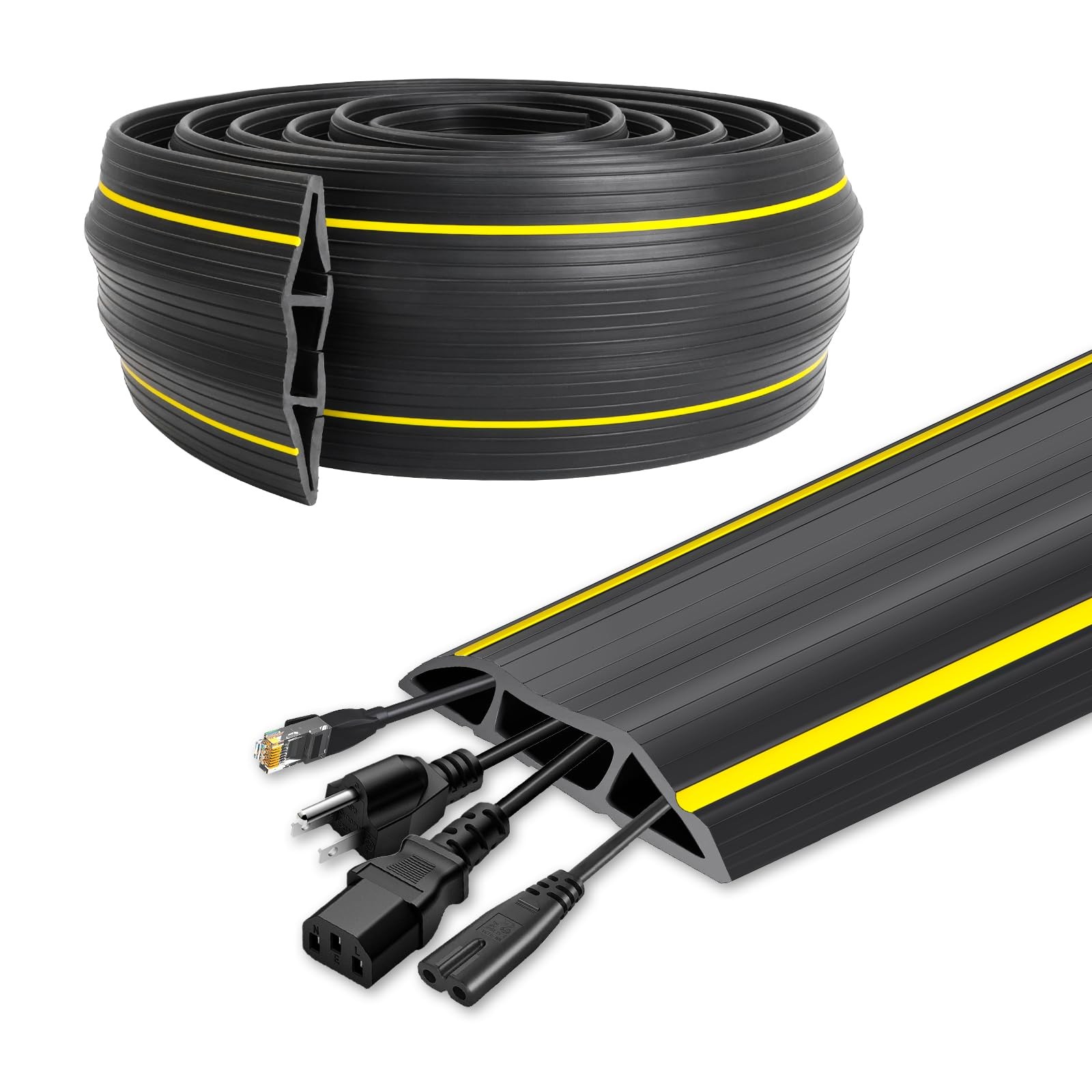 10 Ft Heavy Duty Rubber Floor Cord Cover 3 Channel Cable Protector Black