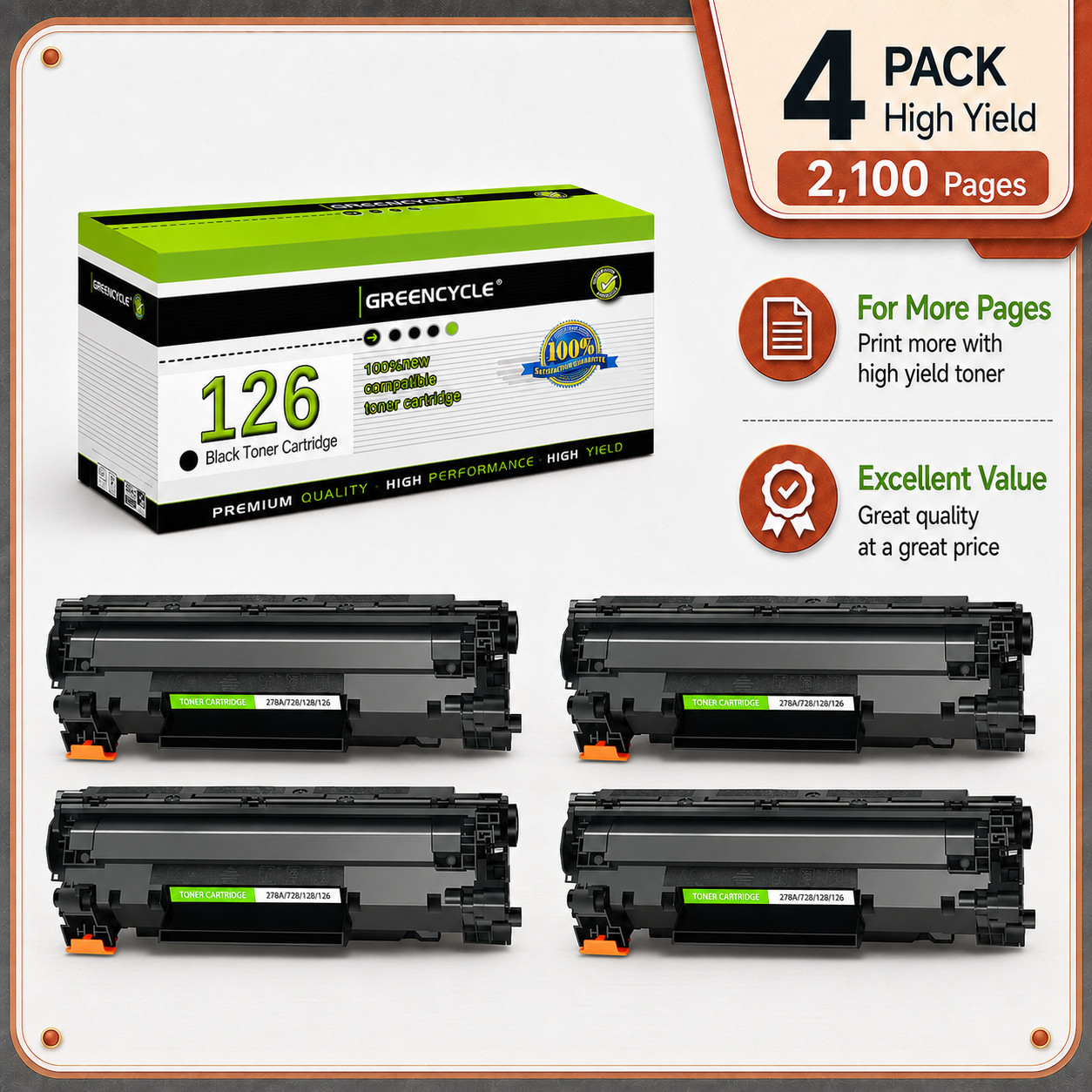 4-Pack 3483B001AA Canon 126 Black Toner for LBP6200d LBP6230dw LBP6200 LBP6230dn