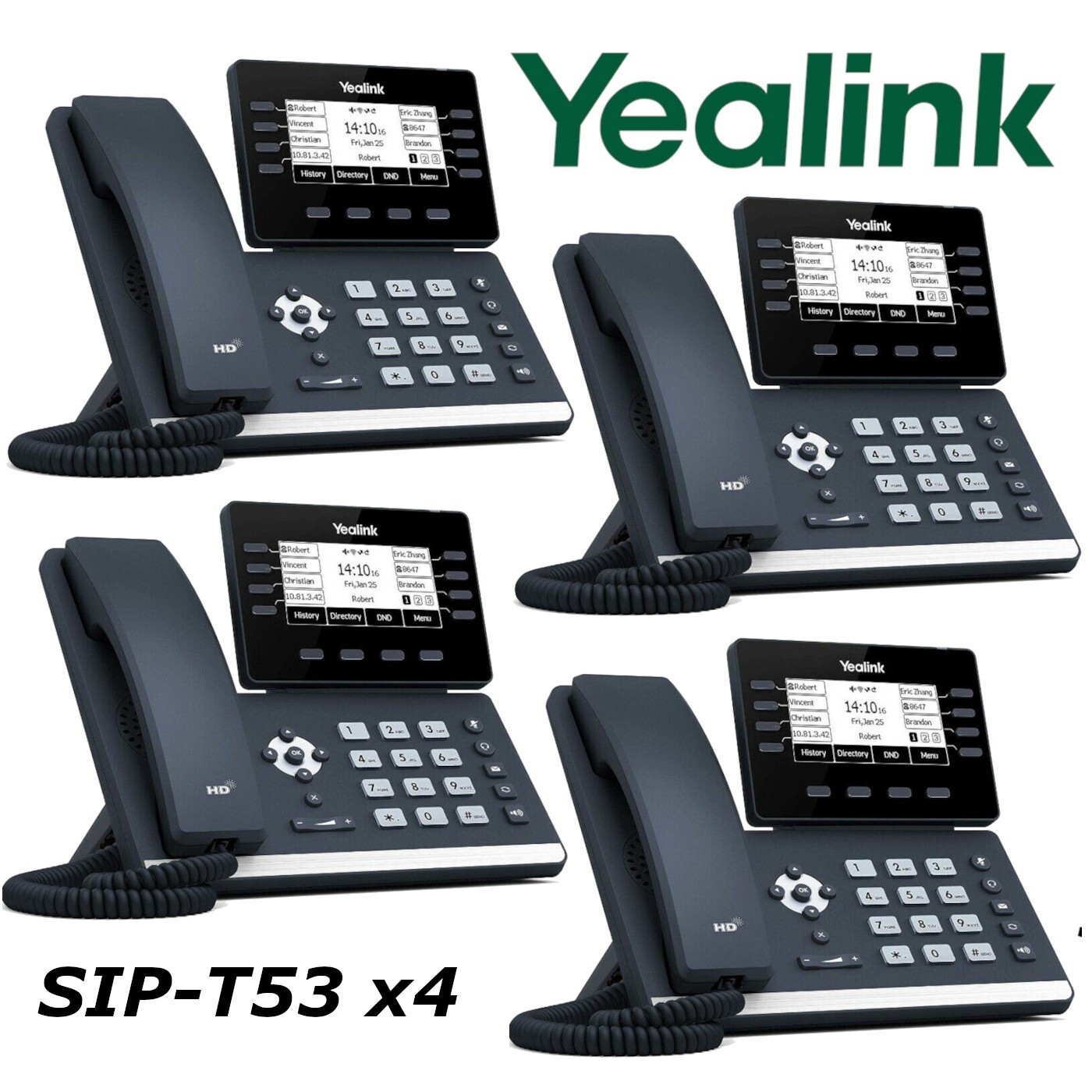4 Yealink SIP-T53 Dual Port Gigabit Ethernet Prime Business Phone HD Voice Entry