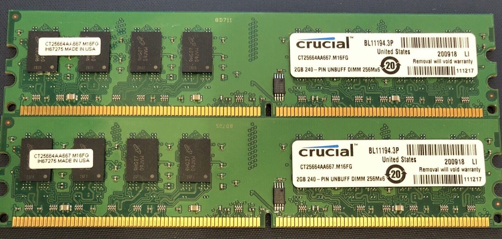4GB (2x2GB) Crucial CT25664AA667.M16FG DDR2-667 PC2-5300 UNBUFF CL5 non-ECC DIMM