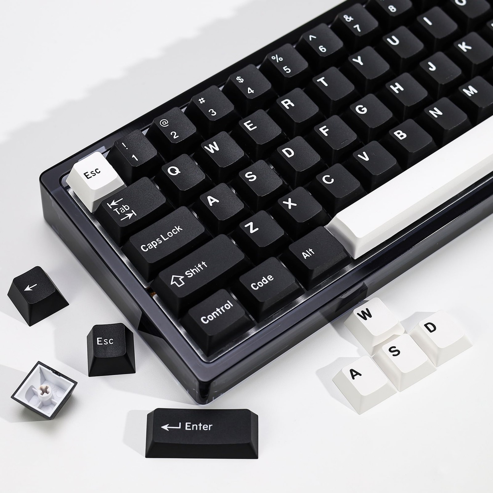 174 Keys WOB PBT Double Shot Custom Keycap Set Black White Cherry Profile