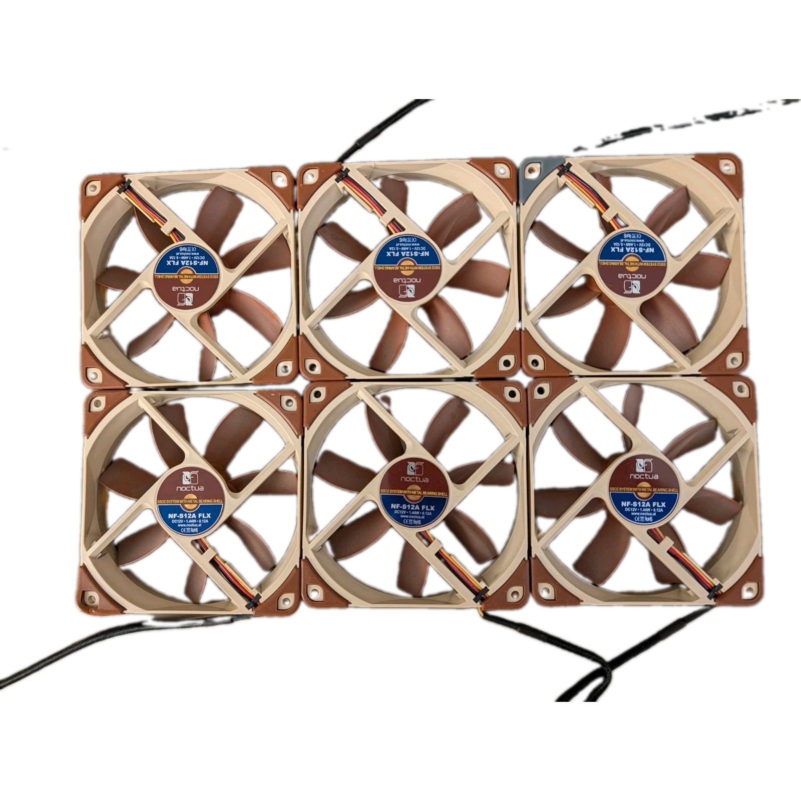 LOT SIX (6) Noctua NF-S12A FLX Ultra Quality Flexible PC Case Cooling Fan 120mm
