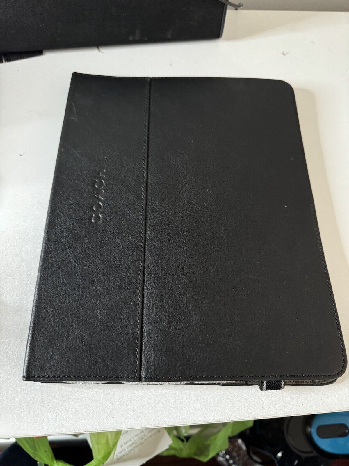 Coach F61309 New Heritage Webbing Black Leather Uni-Sex Tablet Case