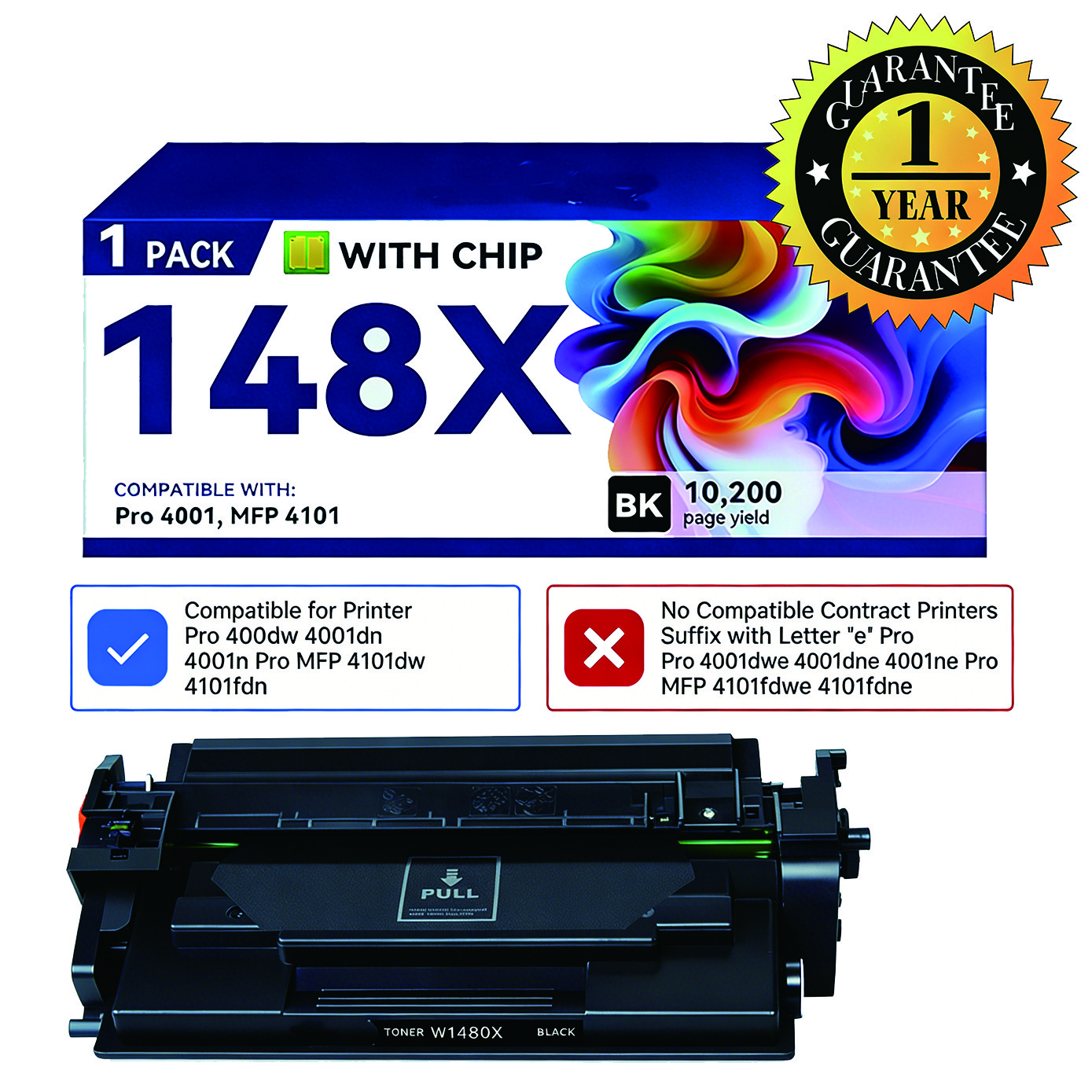 W/Chip W1480A Toner Fits for HP 148X 148A LaserJet Pro 4001n 4001dn MFP 4101fdw