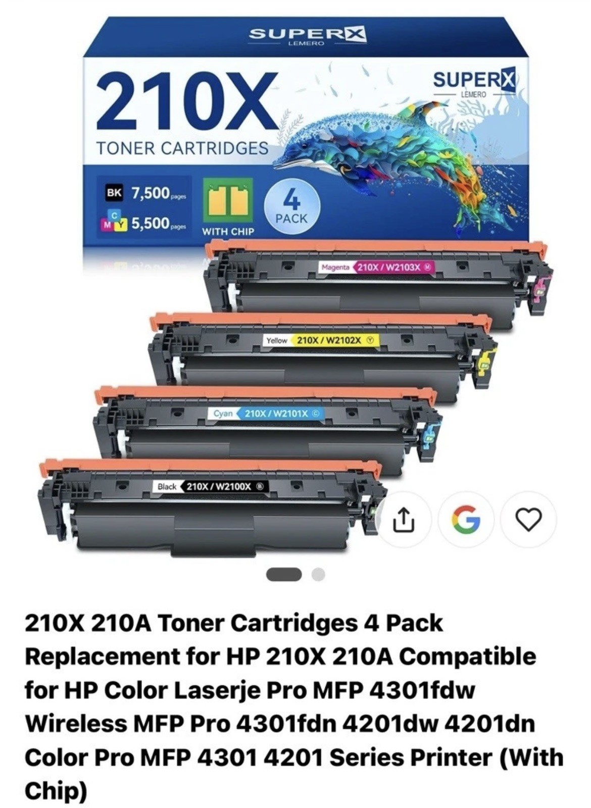 SuperX Lemero 210X 210A Compatible Toner Cartridges 4 Pack For HP 4301fdw 4201dw