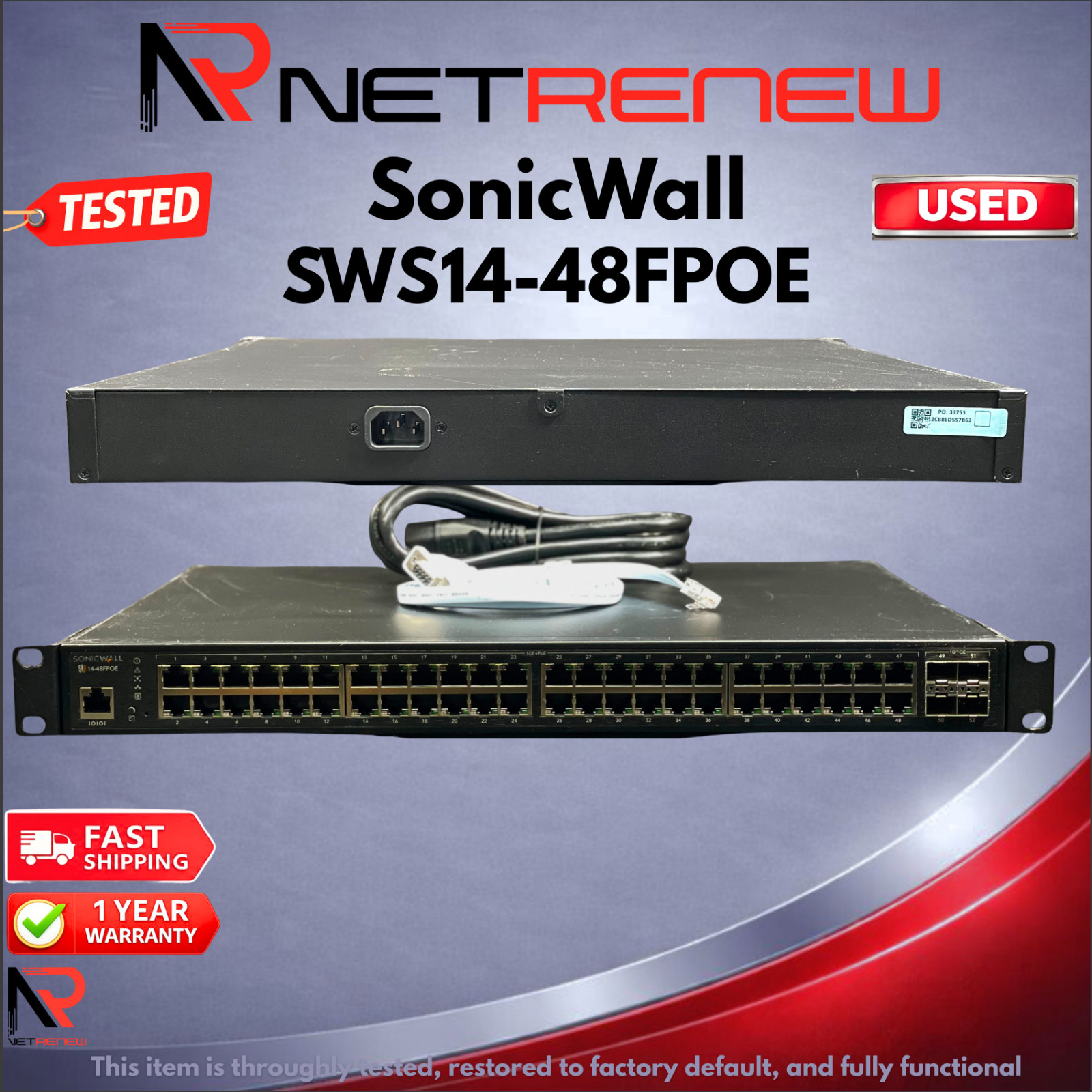 SonicWall SWS14-48FPOE 48-Port Gigabit PoE+ Switch