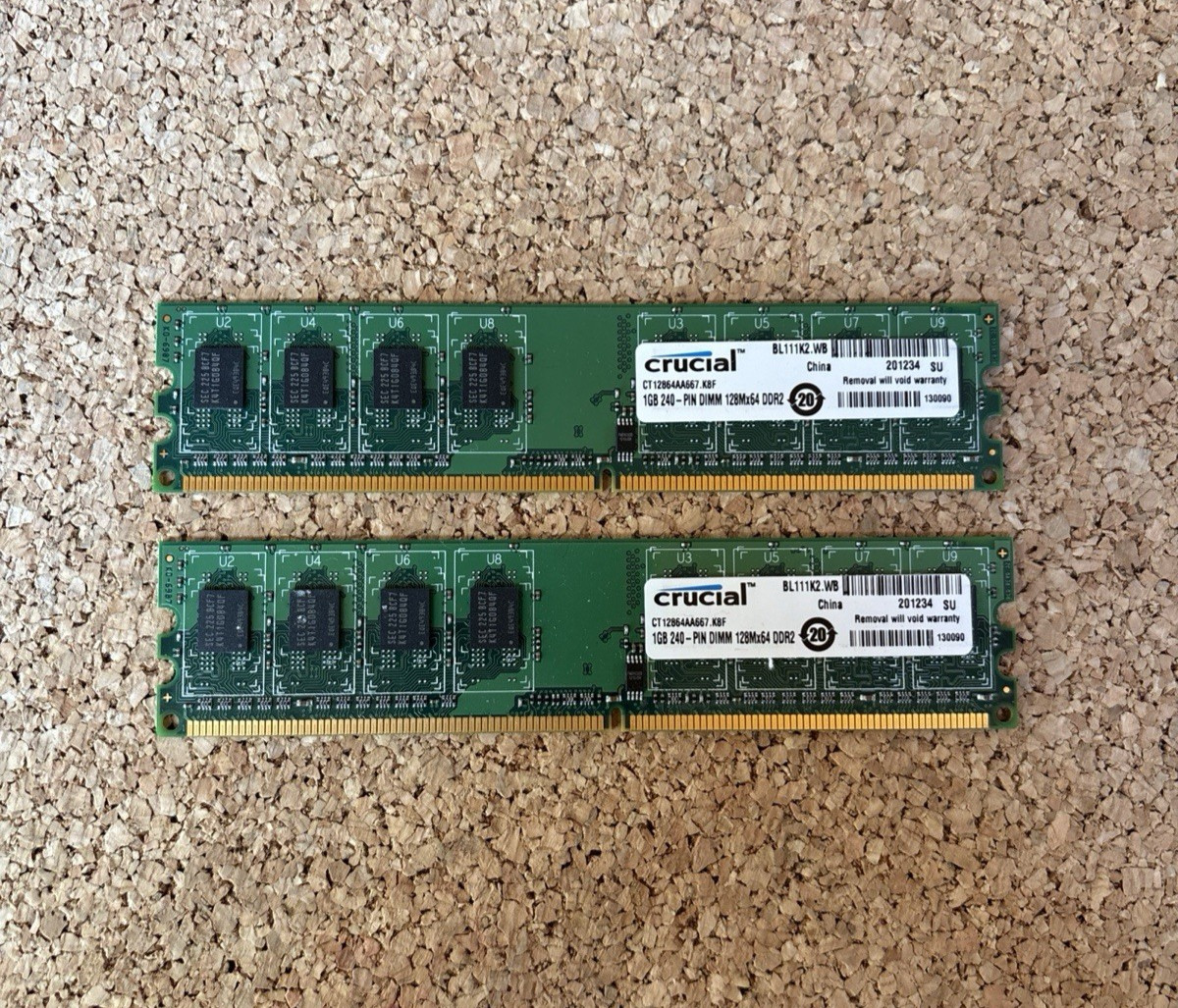 2GB 2x1GB PC2-5300 CRUCIAL CT12864AA667.K8F DDR2-667 MEMORY KIT DIMM