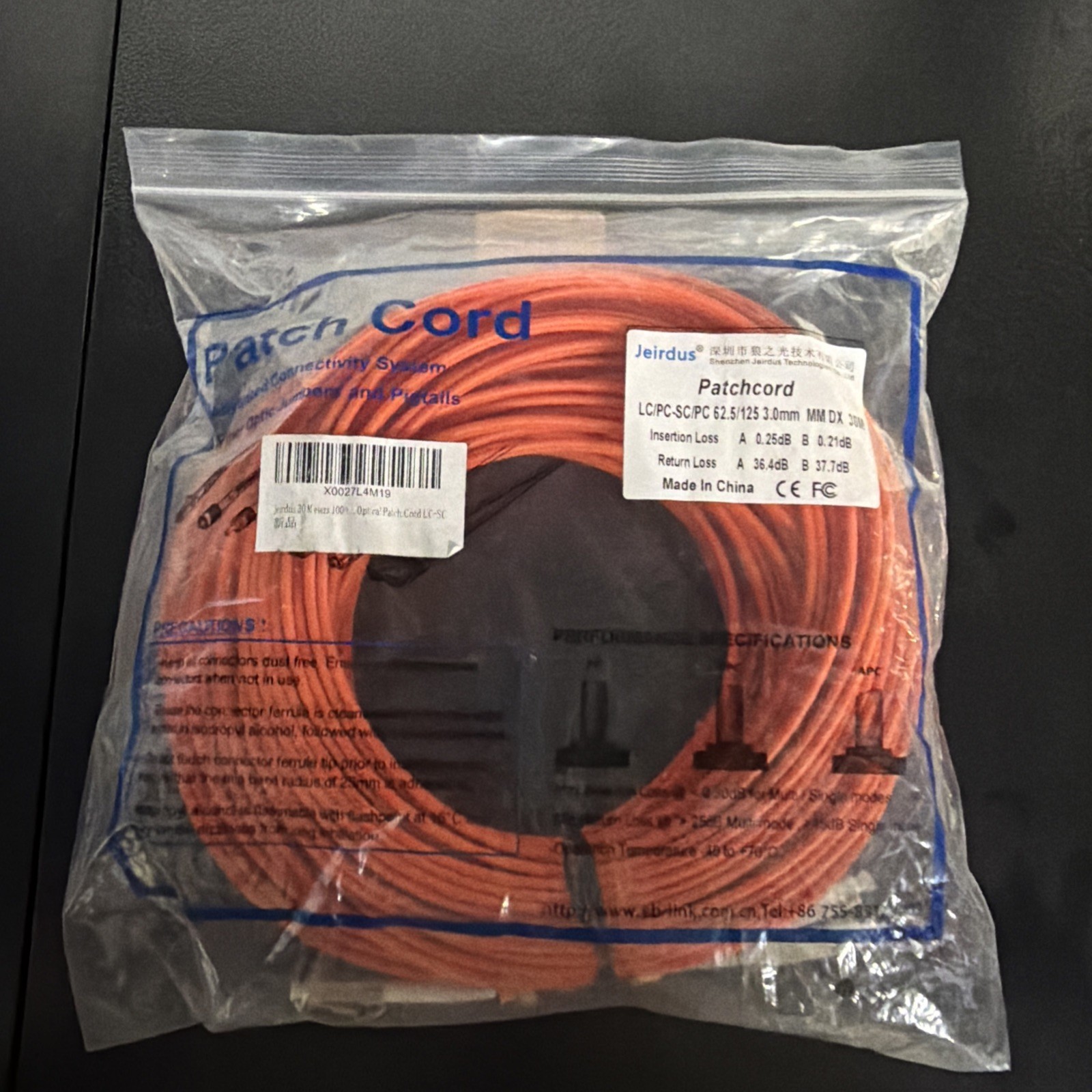 Jeirdus Patchcord LC/PC-FC/PC 62.5/125 3.0mm MM DX 3M
