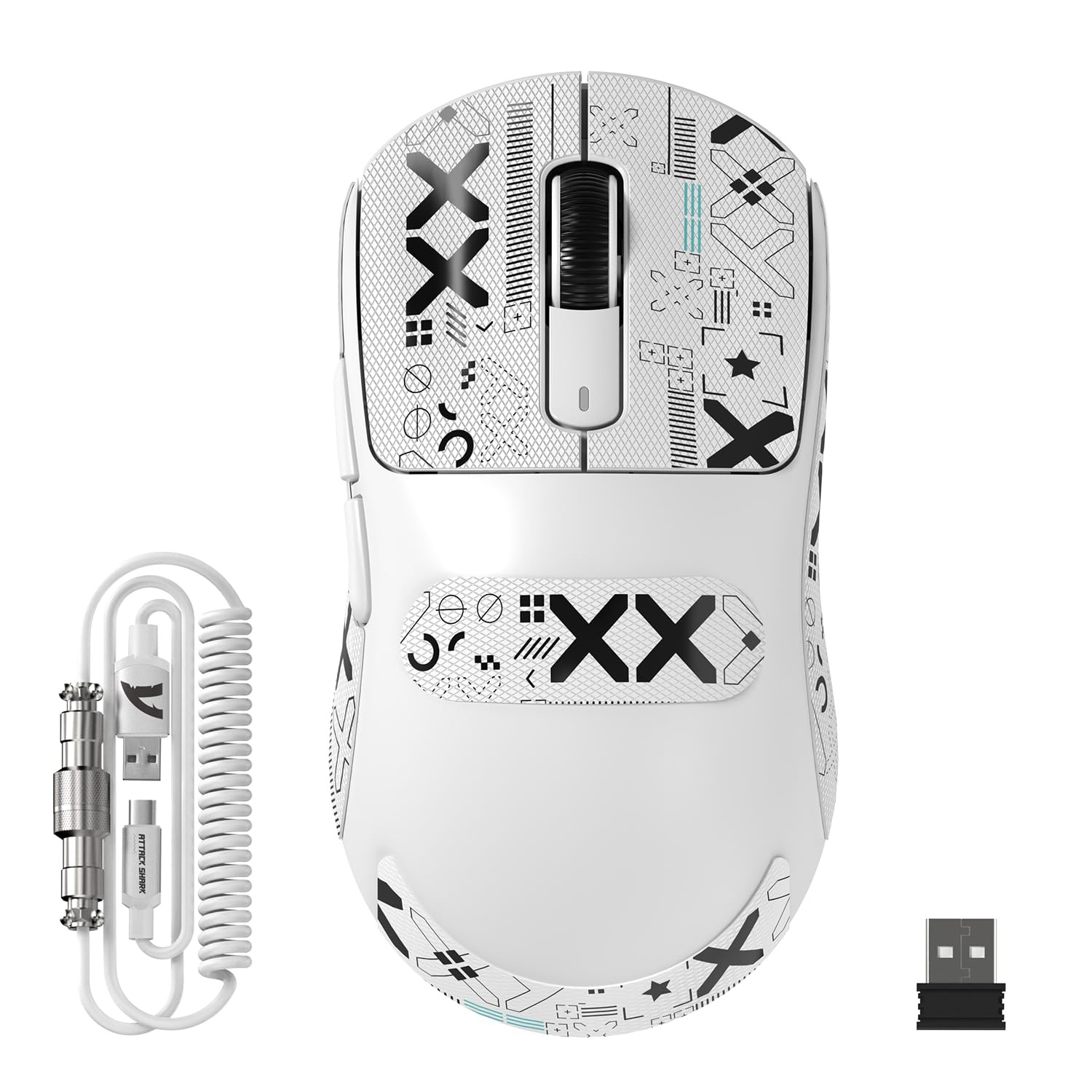 ATTACK SHARK X3MAX Wireless Gaming Mouse White Mouse and Anti-slip Sticker