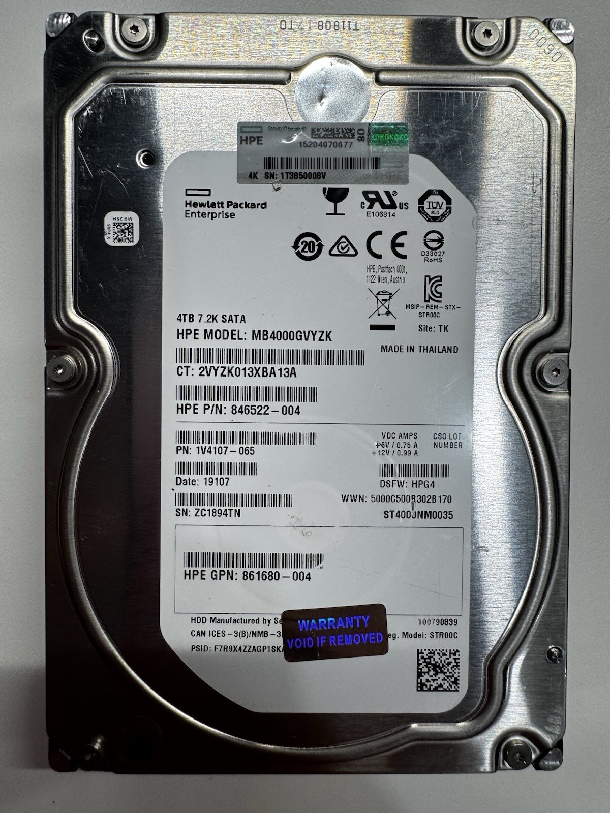 HPE Seagate 4TB 7200RPM SATA 3.5in Enterprise HDD ST4000NM0035