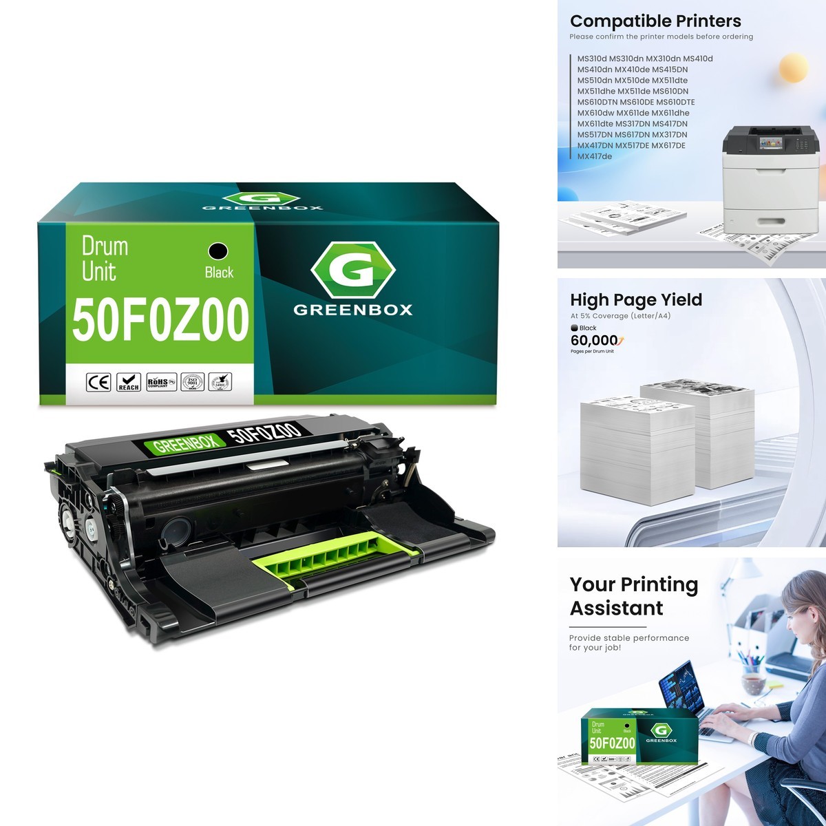 GREENBOX 50F0Z00 Imaging Unit for Lexmark MS310-510dn MX310-410de (1-Pack)