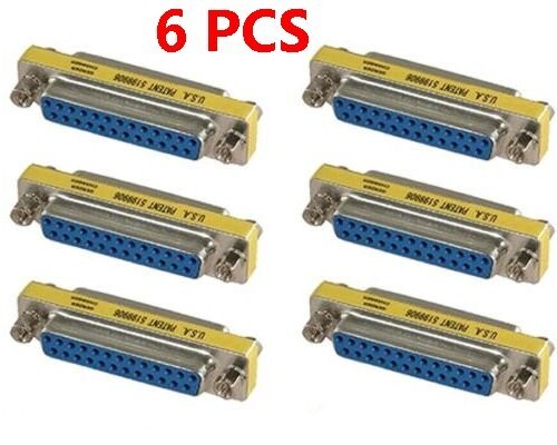 6x 25 Pin D-SUB DB25 Female to Female Mini Gender Changer Coupler Gold Plated