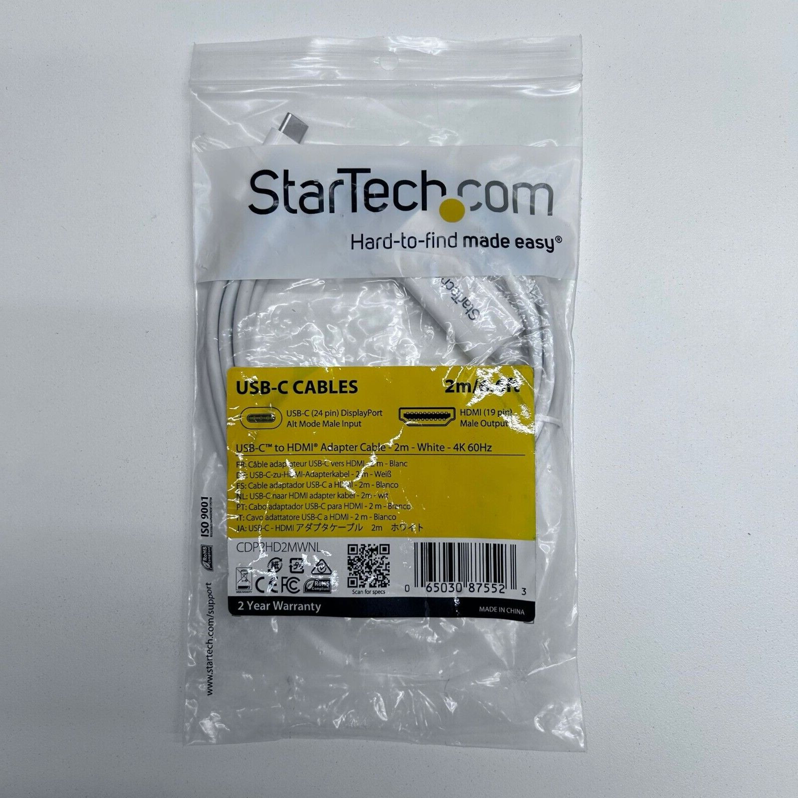 StarTech.com (2m/6.6ft) USB C to HDMI Cable - 4K 60Hz USB Type C to HDMI 2.0 Vid