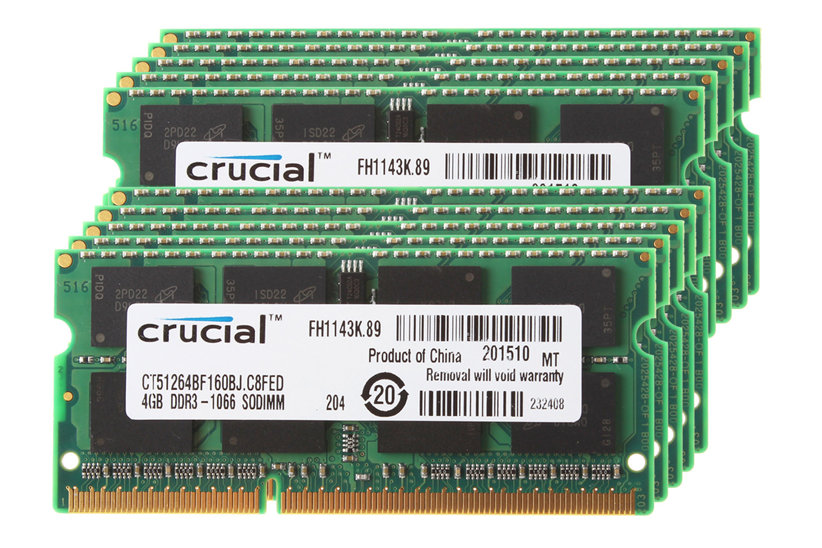 Crucial 10X 4GB 2RX8 PC3-8500S DDR3 1066Mhz 204Pin CL7 Laptop Memory RAM SODIMM
