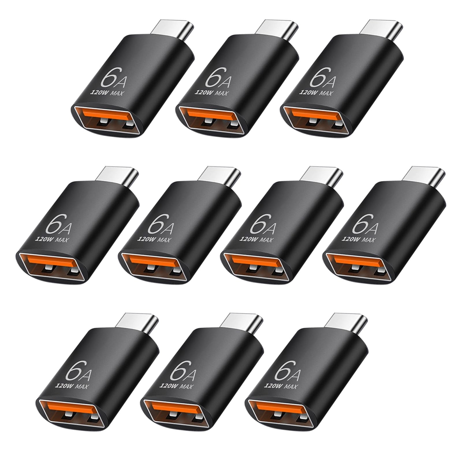 10 Pack 10Gbps/120W USB C To USB3.1 Adapter Black Type C Male To Female
