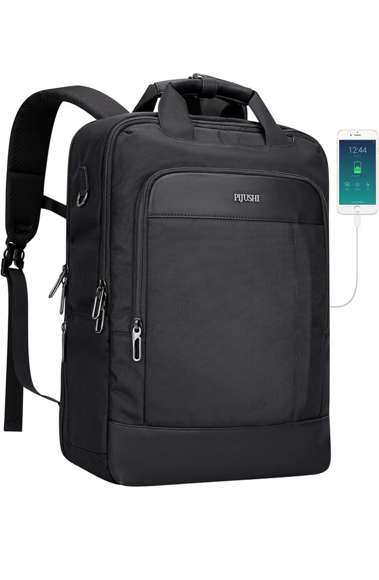 PIJUSHI PB315 16 in Laptop Backpack Black USB TSA Anti-Theft Luggage Strap