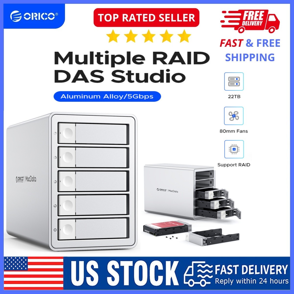 ORICO 5Bay RAID External Hard Drive Enclosure for 2.5/3.5 Inch SATA HDD SSD